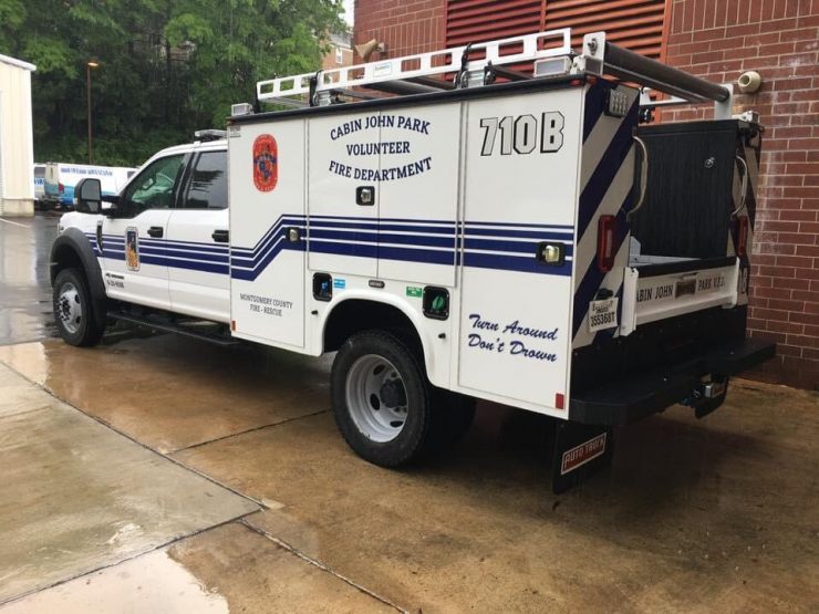Rescue Truck for Cabin John Fire and Rescue. Turn Around, Don't Drown.