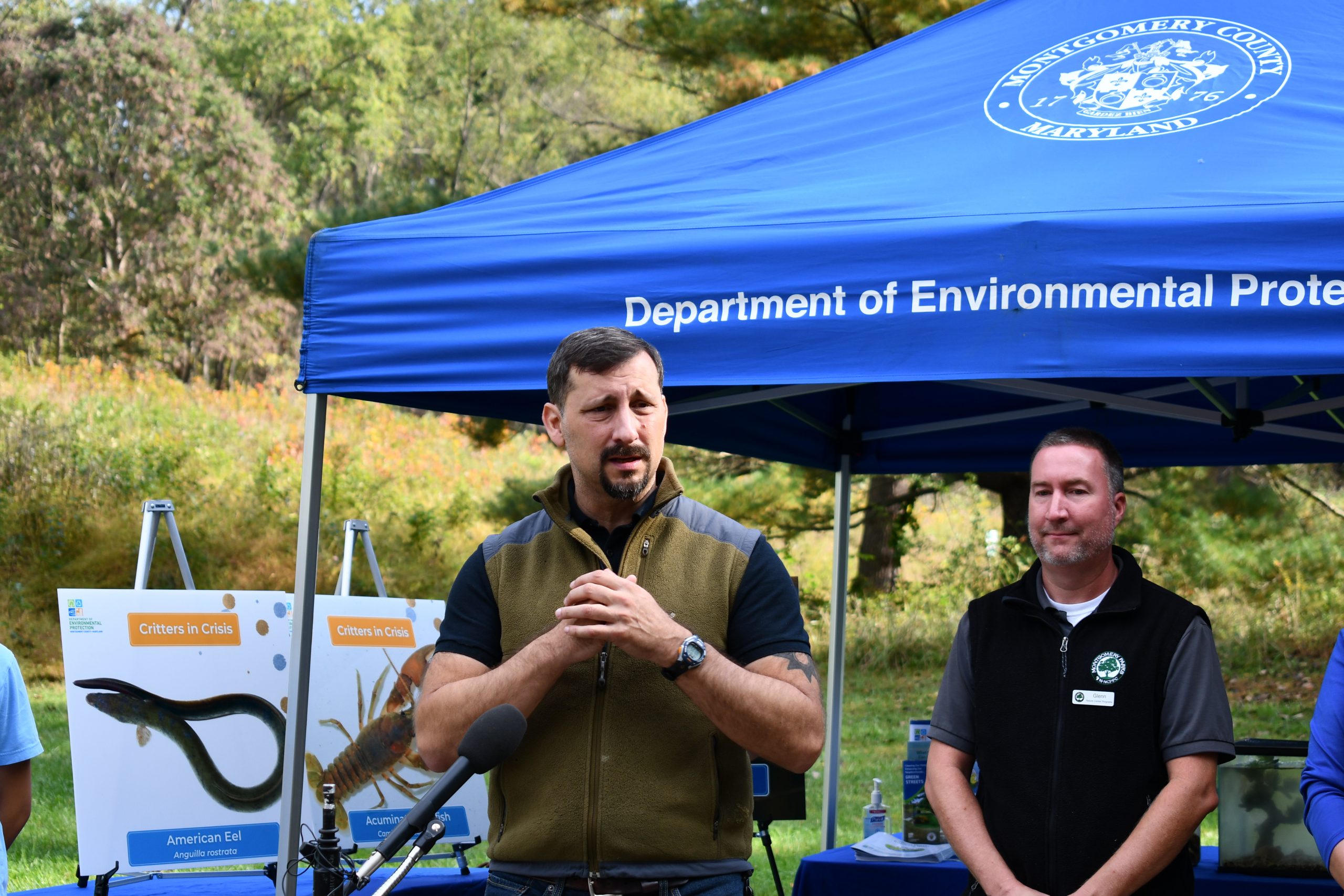 Adam Ortiz speaks at an event hosted by the Department of Environmental Protection.