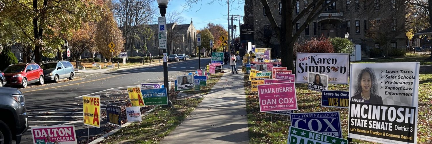 Signs outside of a Frederick County voting center