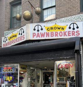 The historic Crown Pawnbrokers storefront.