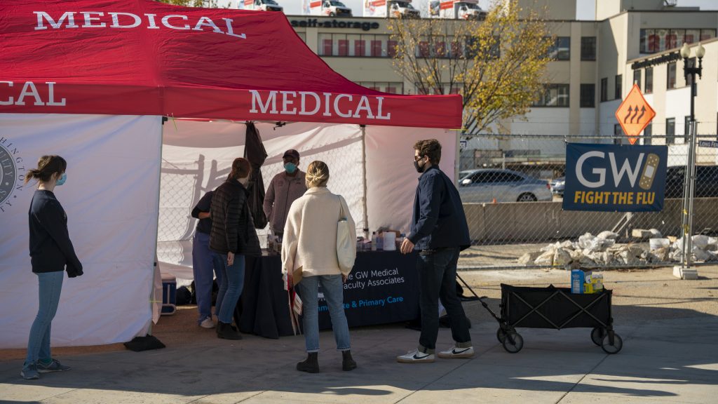 Medical tent at Nationals Park giving flu shots
