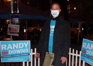 Randy Downs poses outside campaign watch party