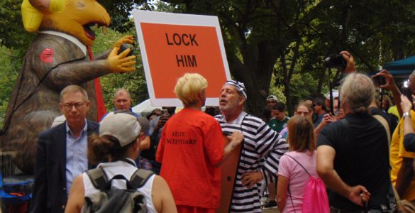 Protestors outside President Trump's D.C. court hearing