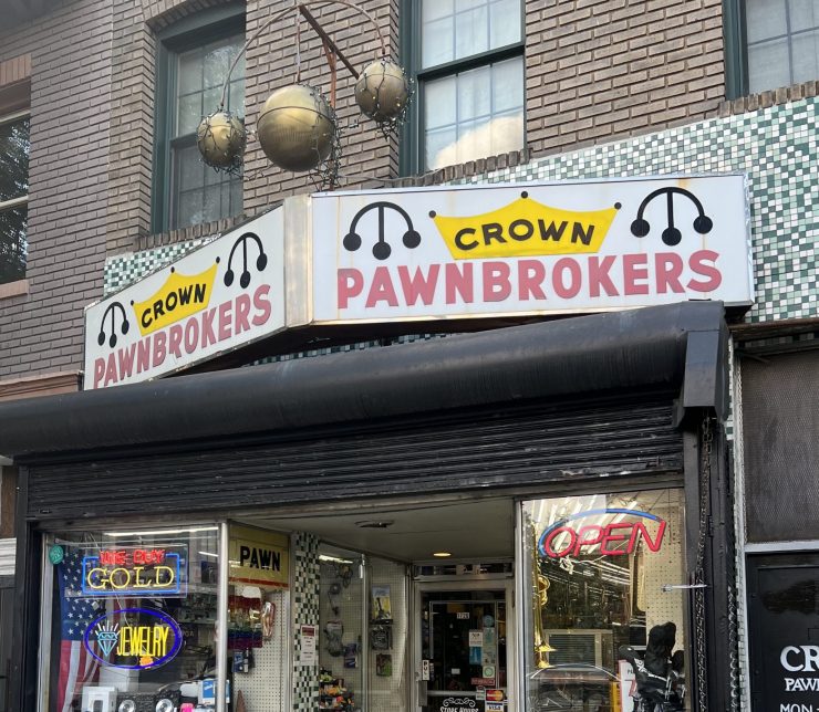 The historic Crown Pawnbrokers storefront.