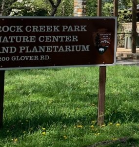Sign in Rock Creek Park from the Rock Creek Conservancy