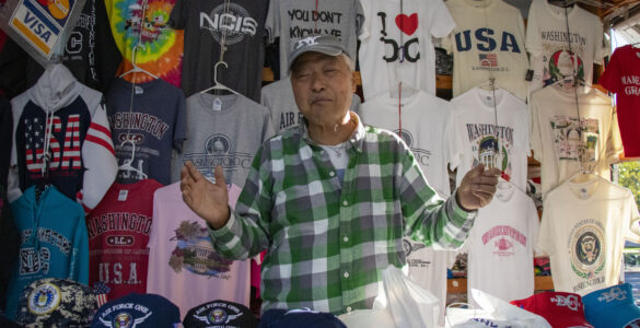 A man stands in a vendor truck.