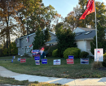 Montgomery County, Pennsylvania, is gearing up for the Presidential election in the swing state. Trump supporters are showing their loyalty through yard signs and decorations. (Credit: Mackenzie Shultz)