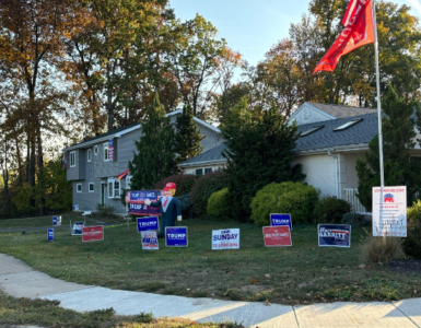 Montgomery County, Pennsylvania, is gearing up for the Presidential election in the swing state. Trump supporters are showing their loyalty through yard signs and decorations. (Credit: Mackenzie Shultz)