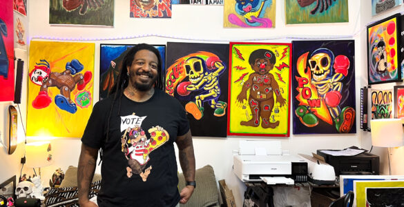 Trei Ramsey stands in front of his art in his studio space at 52 O St. Studios in Washington, D.C. on Sat. Oct. 26, 2024. Photo by Josie Ansbacher