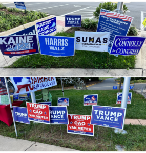 Election signs in front of voting site.