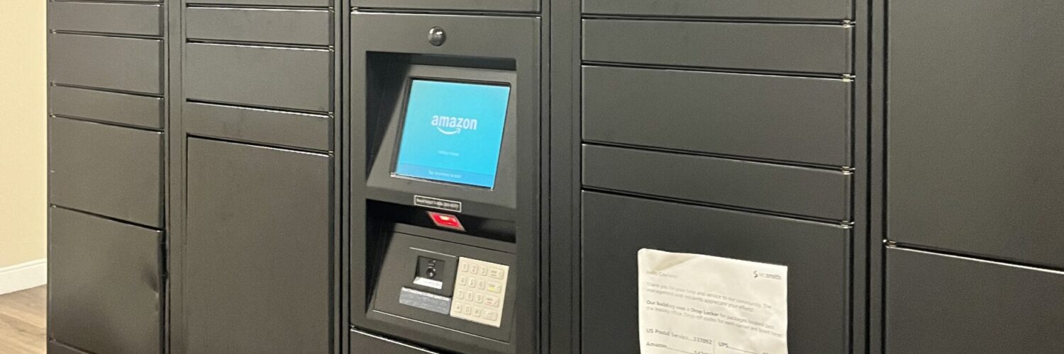 Amazon lockers in a D.C. apartment building. Photo by Natalia Quintana-Feliciano.