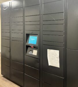 Amazon lockers in a D.C. apartment building. Photo by Natalia Quintana-Feliciano.