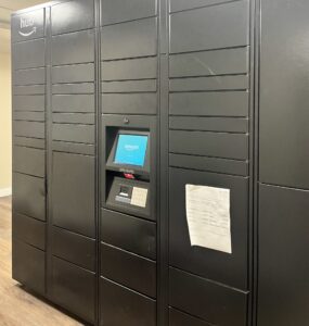 Amazon lockers in a D.C. apartment building. Photo by Natalia Quintana-Feliciano.