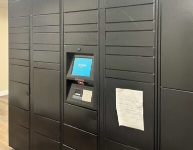 Amazon lockers in a D.C. apartment building. Photo by Natalia Quintana-Feliciano.