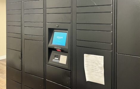 Amazon lockers in a D.C. apartment building. Photo by Natalia Quintana-Feliciano.