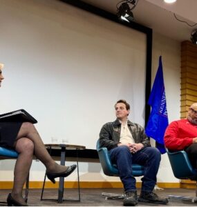 Police officers speaking to American University students