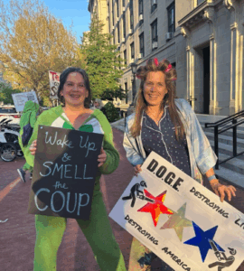DODGE protesters in slumber party clothes