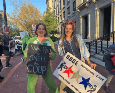 DODGE protesters in slumber party clothes
