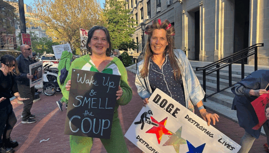 DODGE protesters in slumber party clothes