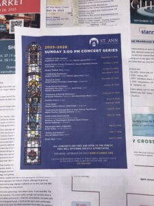 The St. Ann 2025-2026 concert series flyer. (Anastasia Menchyk)