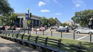 Pedestrians cross near Dupont Circle, where construction detours and traffic changes began Sept. 23.(Yi Ya (Becky) Tseng)