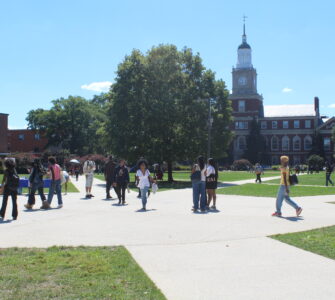 Students walking between classes on caampus at Howard University in Washington, D.C.
