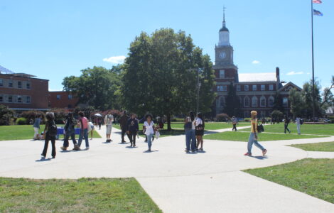 Students walking between classes on caampus at Howard University in Washington, D.C.