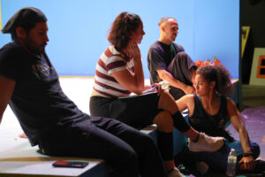 From left, cast of Héctor, El Niño Eléctrico: Camilo Linares, Camila Cossa, Delbis Cardona, and Nadia Palacios during rehearsals at GALA Hispanic Theatre. (Kelly Doyle)