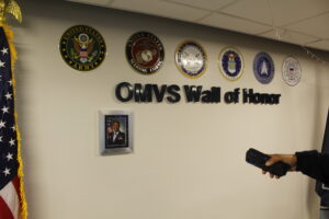 The Wall of Honor inside the Office of Student and Veteran Affairs