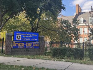 A sign in front of Bethesda-Chevy Chase High School Monday, Oct. 27. 2025. (Ethan Speer)