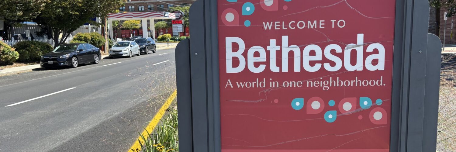 A sign sits in the median on Wisconsin Avenue in Bethesda, Maryland Monday, Sept. 8, 2025. (Kendall Staton)