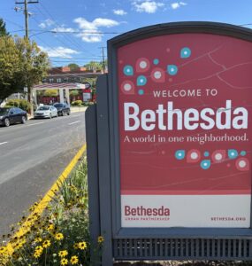 A sign sits in the median on Wisconsin Avenue in Bethesda, Maryland Monday, Sept. 8, 2025. (Kendall Staton)