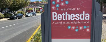 A sign sits in the median on Wisconsin Avenue in Bethesda, Maryland Monday, Sept. 8, 2025. (Kendall Staton)