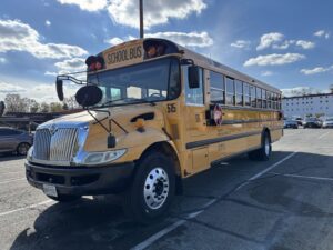 A school bus sits in a parking lot in Montgomery County Monday, Oct. 27, 2025. (Kendall Staton)