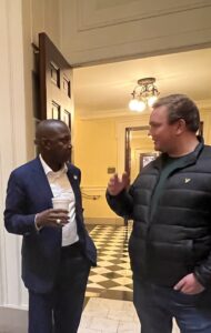 AU grad student George Smith meeting with Don Scott, a Democrat and speaker of the House of Delegates. (Gary LaBella)