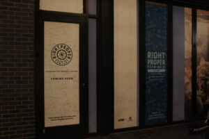 Coming soon signs on the exterior doors of the upcoming Eckington location to advertise the space. (Terrance Williams)