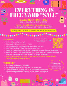 Flyer advertising the latest Everything Free Yard Sale, outlining rules for vendors and shoppers.