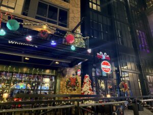Holiday decorations displayed outside Whitlows at The Wharf. (Kordell Martin)