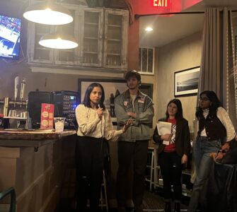 Aparna Raj speaking at event hosted with NPEU and Unite Here Local 25 (Photo: Daniel Herrera Benitez)