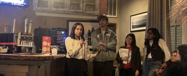 Aparna Raj speaking at event hosted with NPEU and Unite Here Local 25 (Photo: Daniel Herrera Benitez)