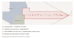 Image of draft BID boundaries bordering NoMa BID and Capitol Hill BID. 