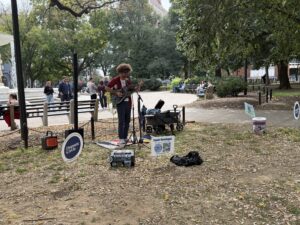 Tavair Dominque performing at the Dupont Circle Park fall concert series.