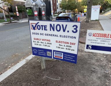 red, white and blue election sign that says to vote on Nov. 3