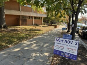 Voting posters outside of the Chevy Chase Community Center.