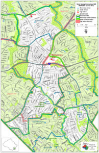 A colored map including the downtown Silver Spring area, specifically outlining which portions of Silver Spring are served by SSIMS for the 24-25 school year.