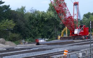 Image of a crane on train tracks in Alexandria, Virginia.