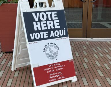 Vote Here sign at University of the District of Columbia