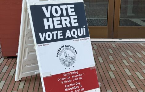 Vote Here sign at University of the District of Columbia